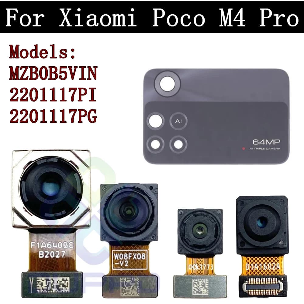 Modulo fotocamera posteriore cavo flessibile per Xiaomi Poco M4 Pro M4Pro Selfie anteriore piccolo rivolto verso le parti dell'obiettivo in vetro della fotocamera posteriore principale