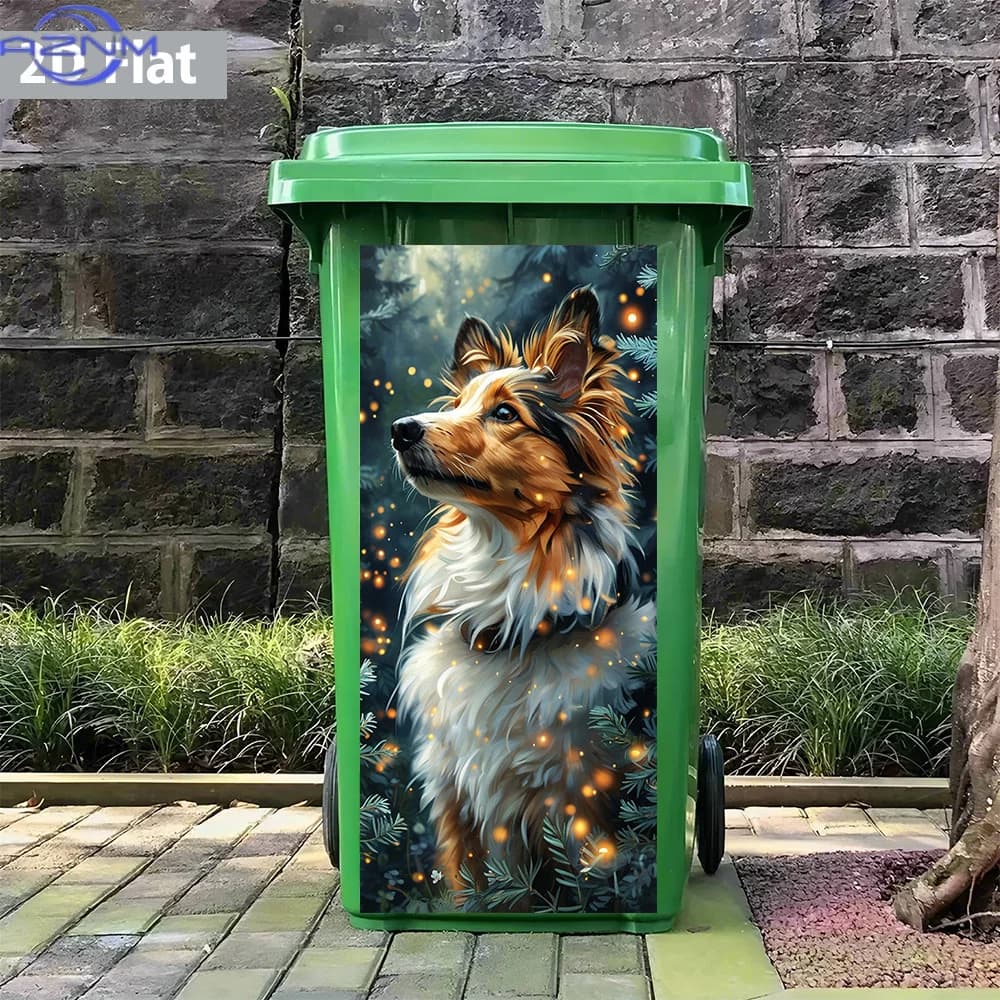 1pc Enchanting Shetland Sheepdog in Glowing Forest PVC Waterproof Removable Sticker for Trash Cans, Wall Decor, Home Art, DIY
