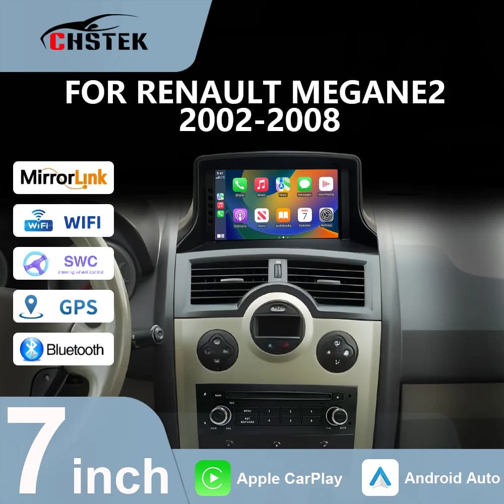 Autoradio CHSTEK per Renault Megane2 2002 2003 2004-2008 con WIFI, Navigazione GPS, Carplay Wireless, Android Auto, Bluetooth e Sistema Multimediale