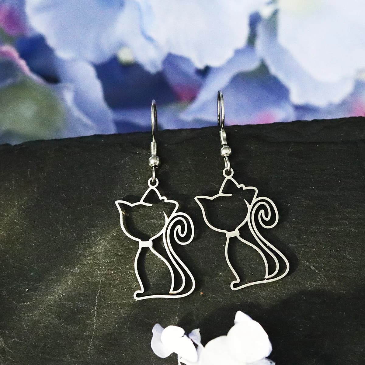 Kinitial Fashion Stainless Steel Charms Cat Animal Hollow Pendants DIY Jewelry Making Necklace Bracelet Women