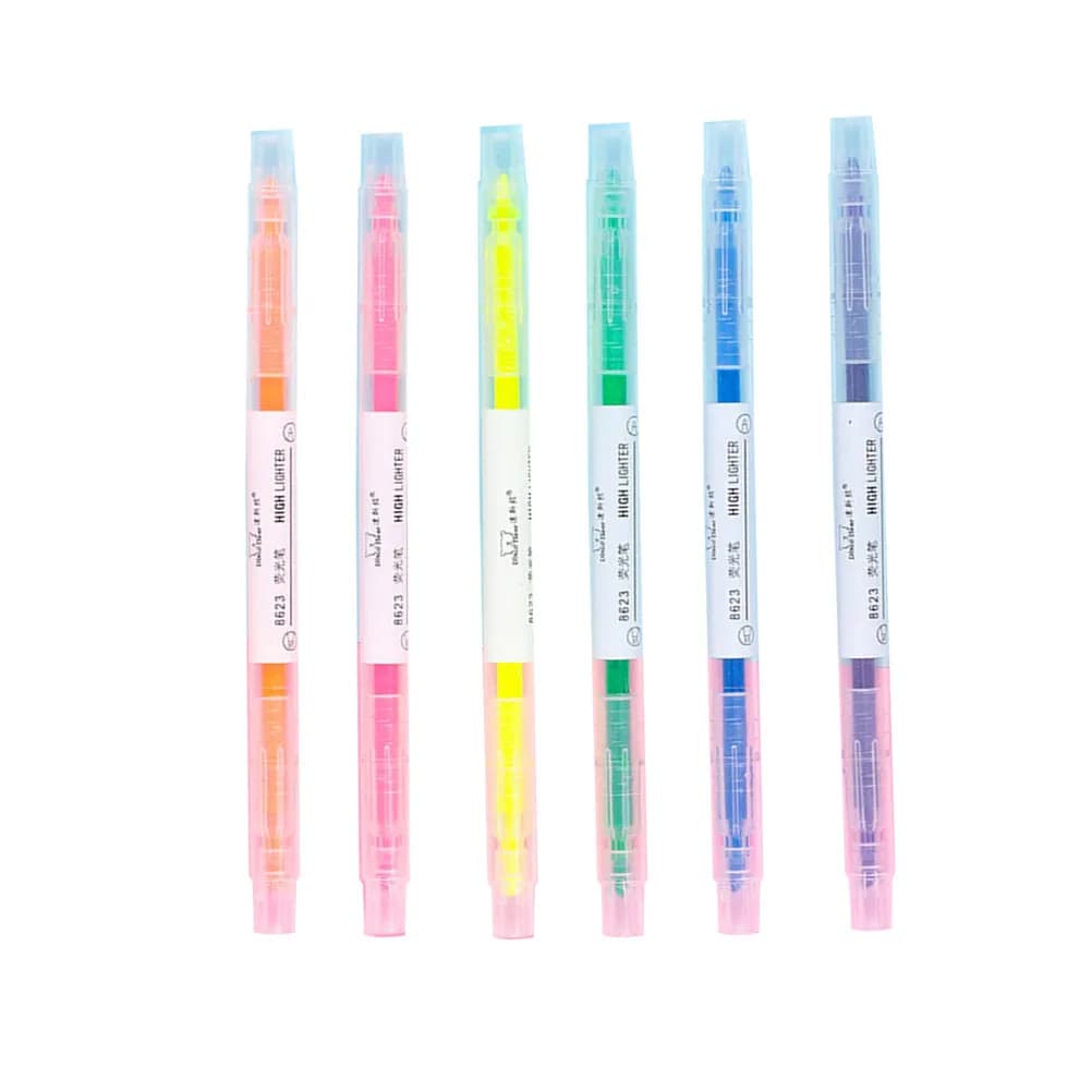 Set di 6 Evidenziatori Fluorescenti a Doppia Punta, Colori Vivaci, Inchiostro Impermeabile, Impugnatura Ergonomica per Appunti Scolastici e Planner Fai-da-Te