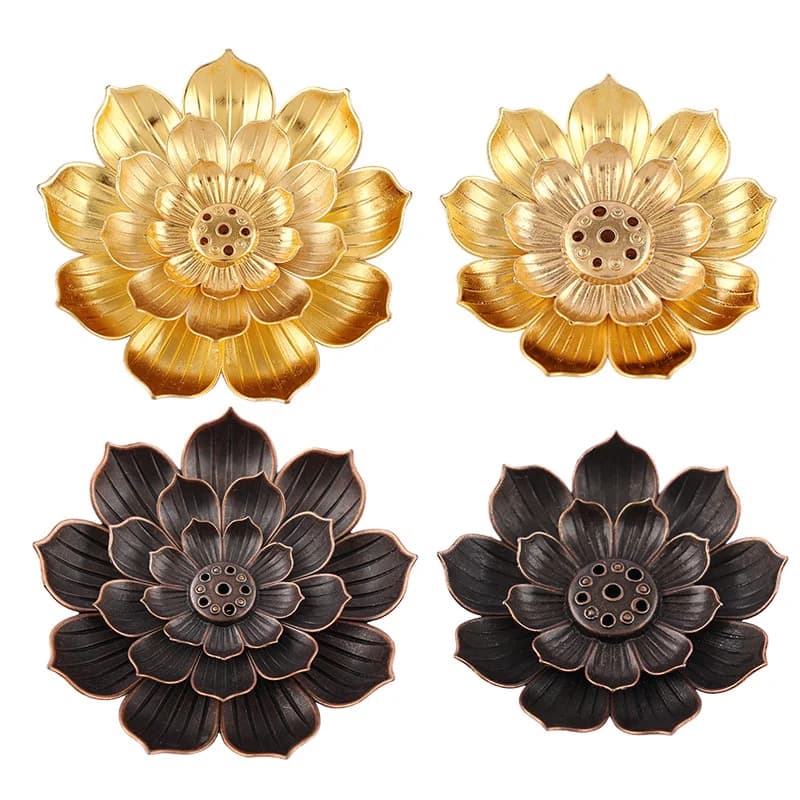 Porta incenso a forma di loto buddista in lega, 2 in 1, con raccoglitore di cenere staccabile, bruciatore di incenso, decorazione per la casa, porta incenso