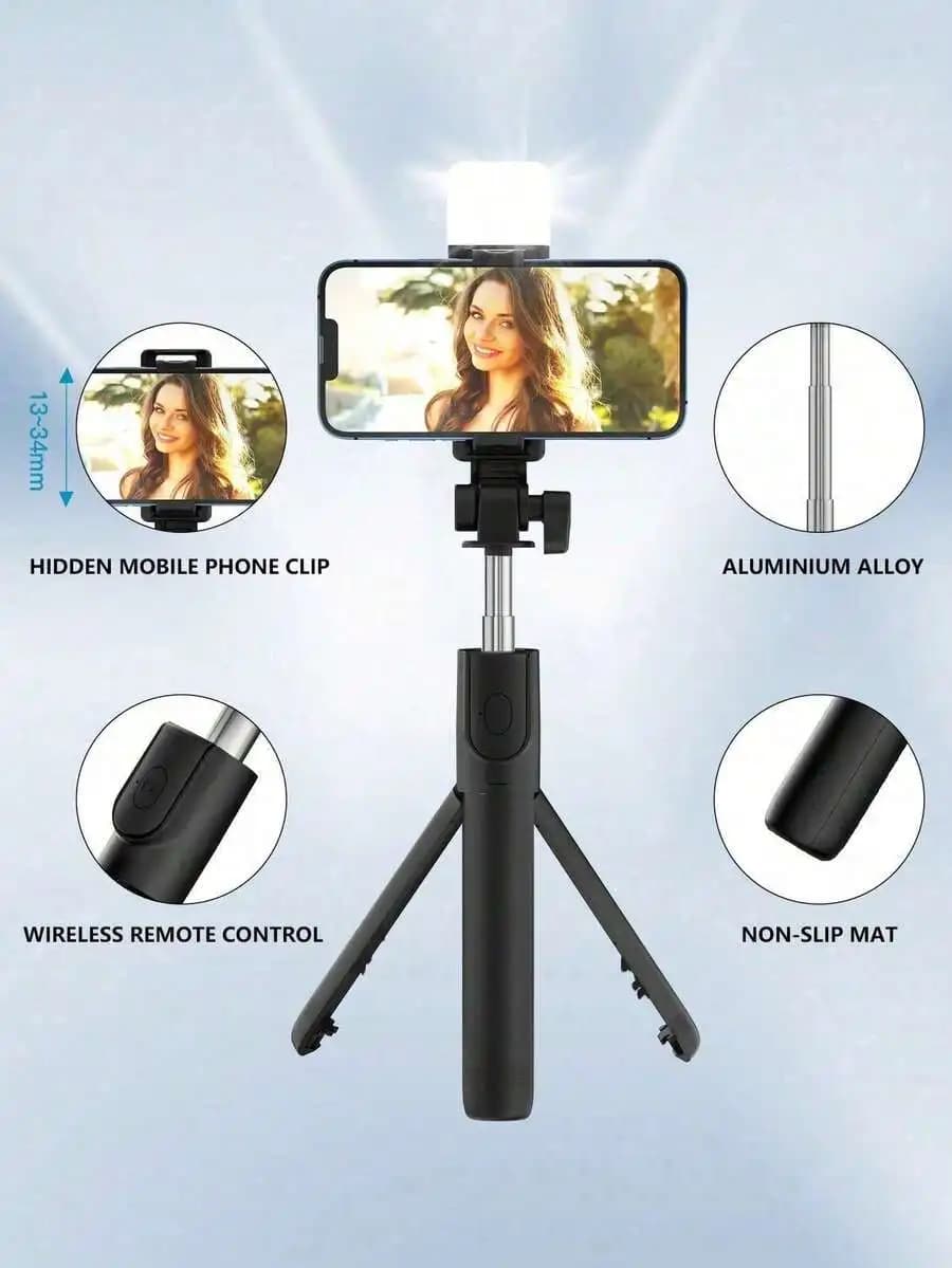 Bluetooth Selfie Stick Tripod With LED Fill Light And Wireless Remote For iPhone Android Vlog Live Streaming