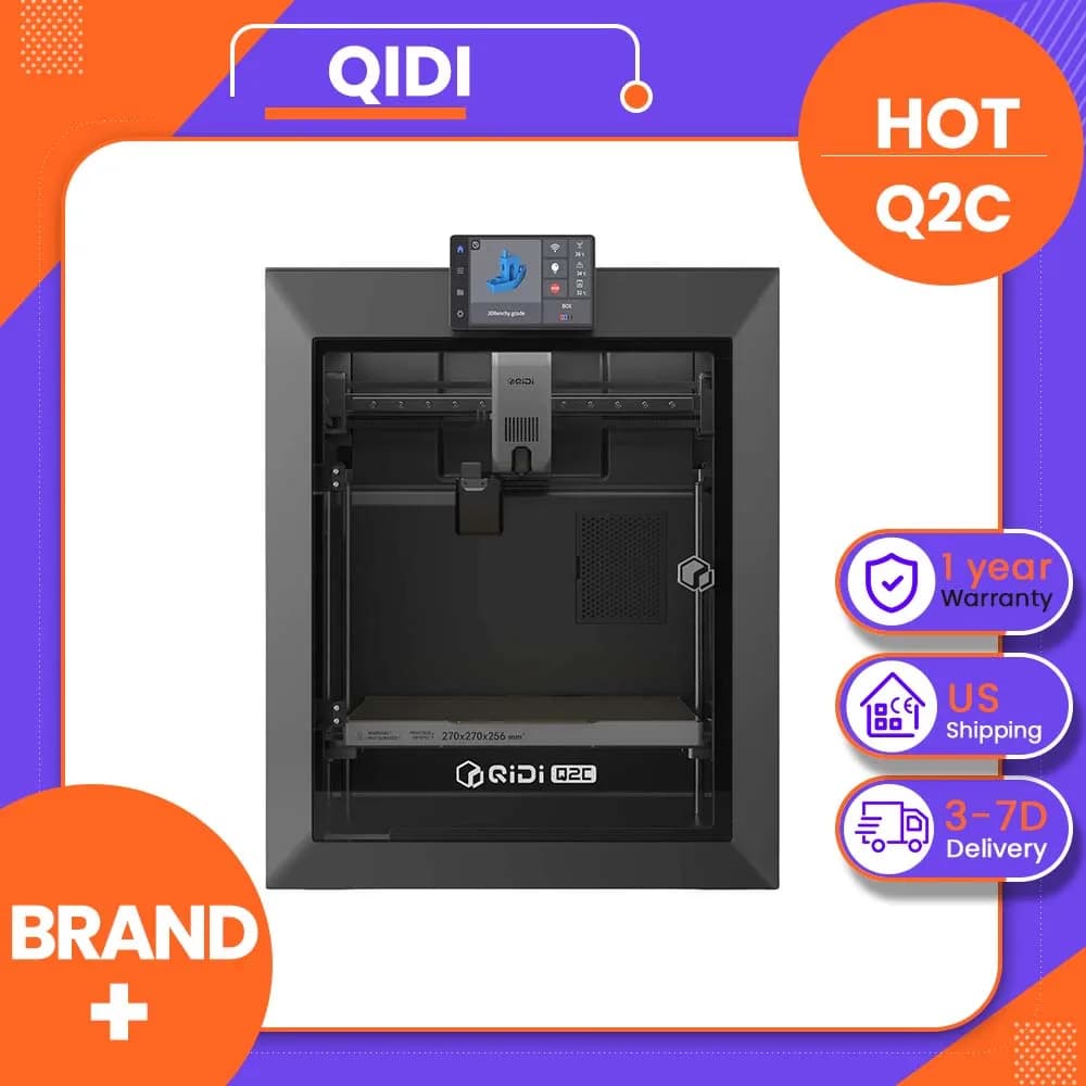QIDI Q2C 3D Printer 350W Zero-Offset Precision Leveling, 270×270×256mm Build Volume, 3-in-1 Air Filtration, QIDI Box Compatible (Multi-Color, Multi-Material), 4.3 Inch 480×272 Touch Screen, 600 mm/s Max Speed, 32G EMMC + USB2.0 Flash Drive, Bimetal Nozzle