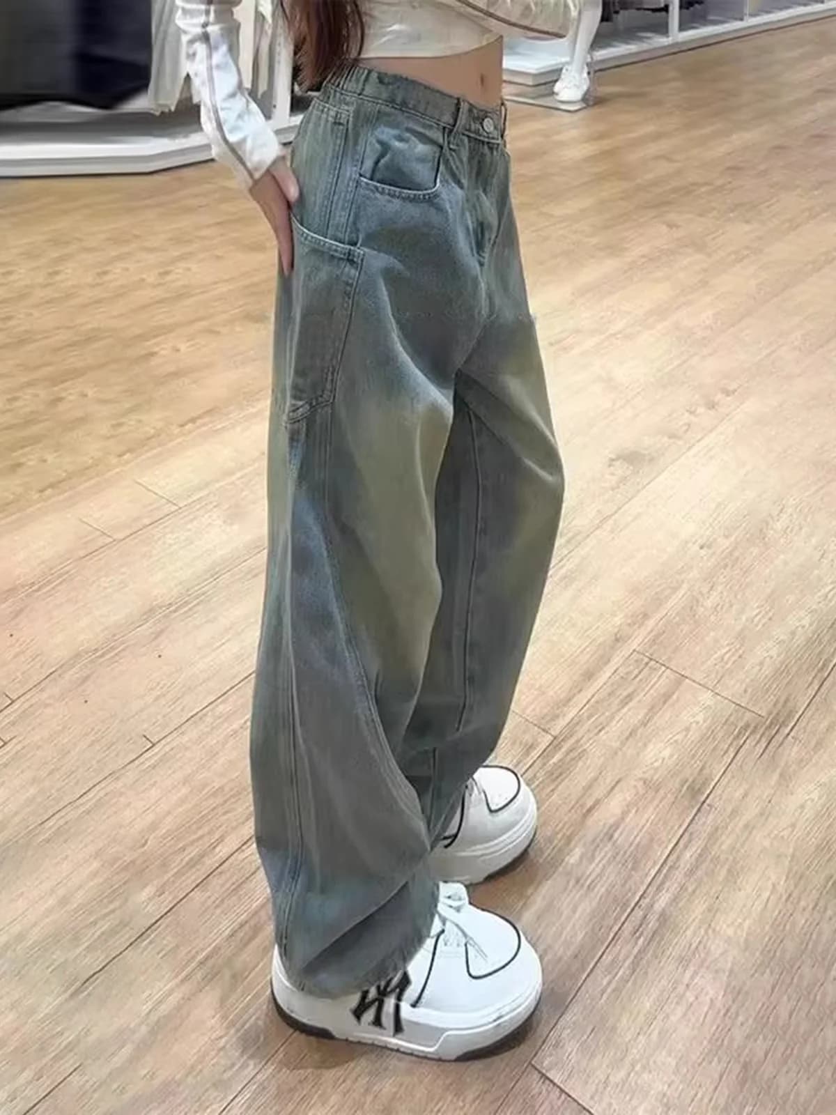 Jeans Waed Vintage da Donna, Taglio Americano a Gamba Larga, Slim Fit, per Primavera e Autunno