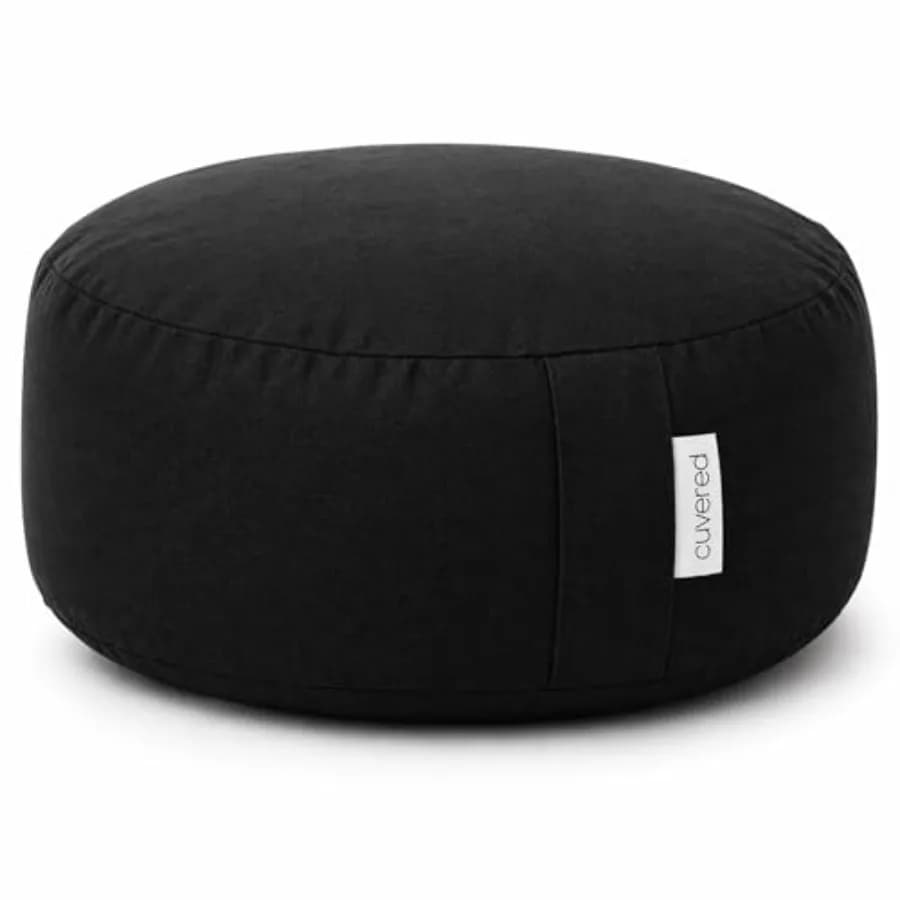 Meditation Cushion - 15" Buckwheat Pillow with Removable Cotton Cover and Carry Handle - Round Floor Cushion for Yoga Meditatio