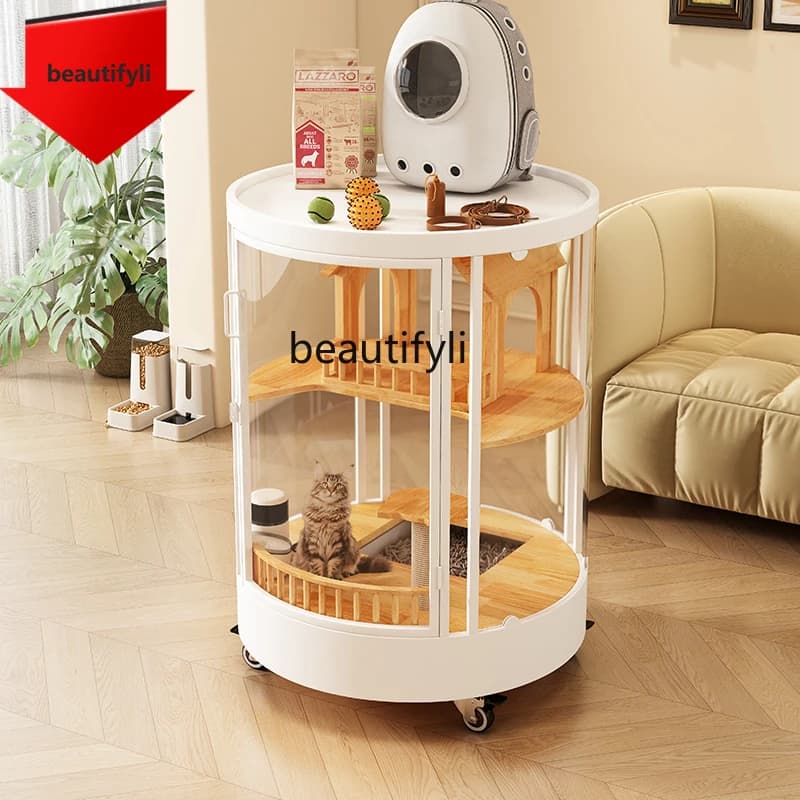 02A Panoramic Pet Villa Cat Cage Indoor Cat Cabinet with Integrated Litter Box Round Cat House