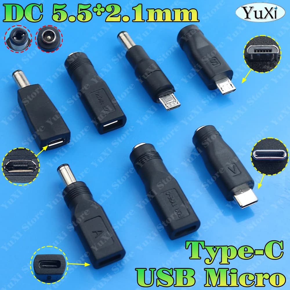 USB-C/Micro USB to DC Converter Adapter 5.5x2.1mm, USB Charging Connector C to DC 5V Male/Femmina