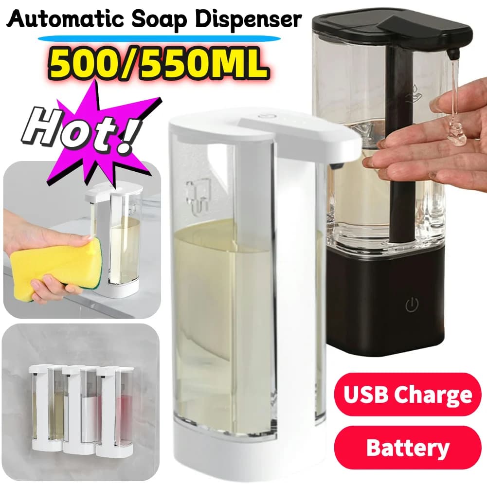 Dispenser automatico di sapone liquido Dispenser di liquido a induzione a infrarossi intelligente Batteria/Ricarica USB Dispenser di sapone 500/550ML