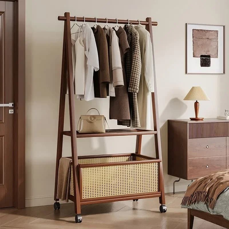 Simple floor standing clothes rack, bedroom clothes multifunctional clothes hanger, home storage shelf, wardrobe