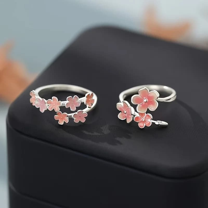 1/2pcs Exquisite, Light Luxury, Elegant, Fashionable, Versatile, Niche, Fresh-style, Sweet Gradient Floral Pink Epoxy Peach Blossom Open-adjustable Women's High-value, Premium-feeling Index Finger Ring Jewelry. A Gift for Friends and Besties