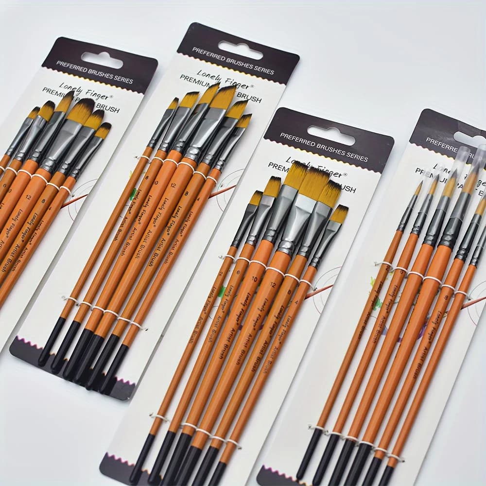 6pcs Professional Artist Paint Brush Set Round/Flat/Angular/Filbert Tips Anti-Shedding Nylon for Acrylic Oil Watercolor Painting