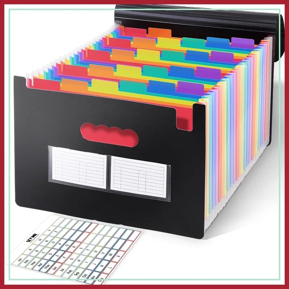 Organizzatore per Documenti a Fisarmonica con 26 Tasche e Etichette, Cartella Espandibile per Formati A4/Letter, Gestione Documenti per Casa e Ufficio