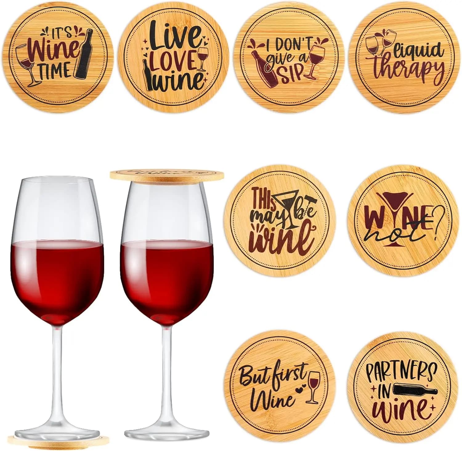 8 Pcs Wine Glass Covers with Funny Wood Designs for Outdoor Party Housewarming Gifts