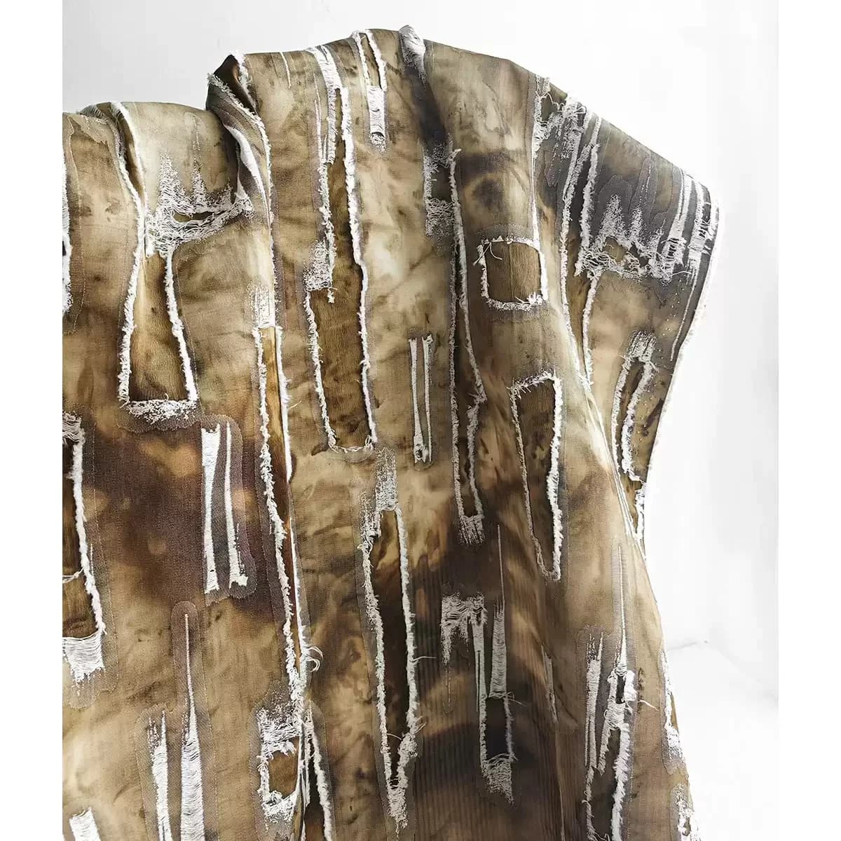 Yellow Brown Tie-Dye Jacquard Weave Retro Broken Texture Mottled Plant Dye Shirt Designer Coat Jacket Clothing Fabric