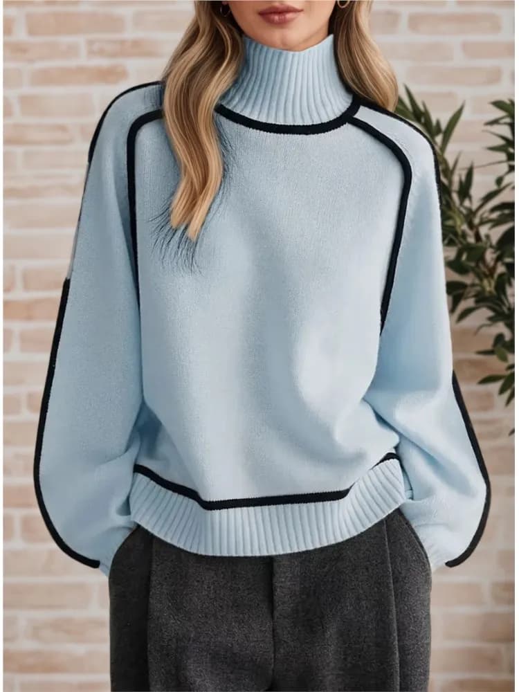 Maglione dolcevita tinta unita da donna autunno inverno moda casual splicing pullover lavorato a maglia allentato maglioni da ufficio caldi da donna