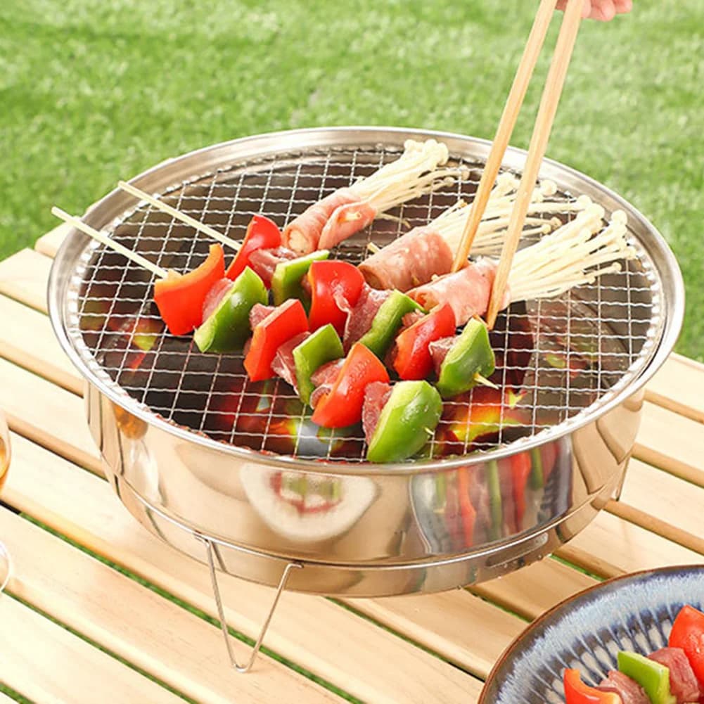 Portable Barbecue Grill Stainless Steel Round Barbecue Grills Detachable Non-stick Korean BBQ Rack for Outdoor Camping
