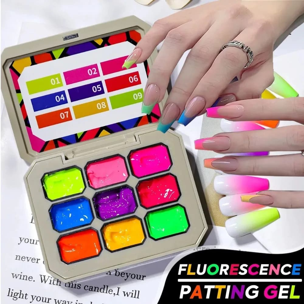 1pc Fluorescent gel with nine gratings for transfer, UV&LED nail gel with bright colors rainbow effect, high saturation, for salon and DIY, Y2K INS style