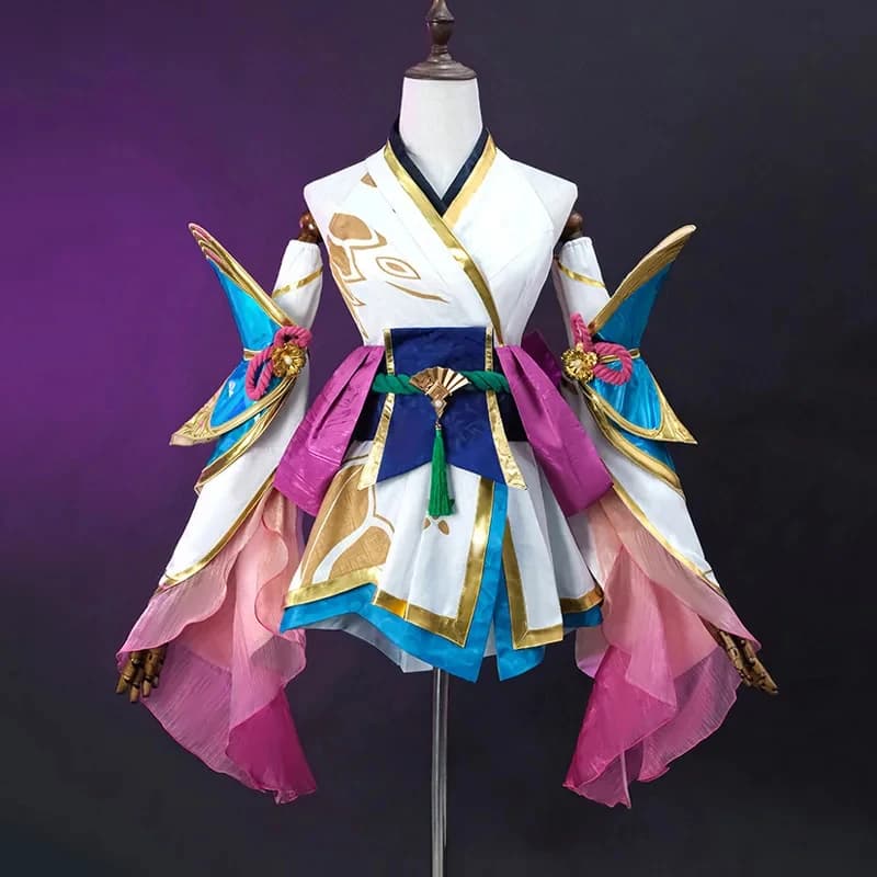 Costume Cosplay LOL Prestige Spirit Blossom Lux con Abito, Collant, Parrucca Rosa e Copricapo 3D per Donna, Ideale per Feste di Halloween