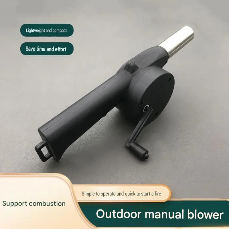 Portable Hand Crank Blower BBQ Fan for Camping Picnic Charcoal Grill, Multifunctional Mini Manual Cranked Hair Dryer
