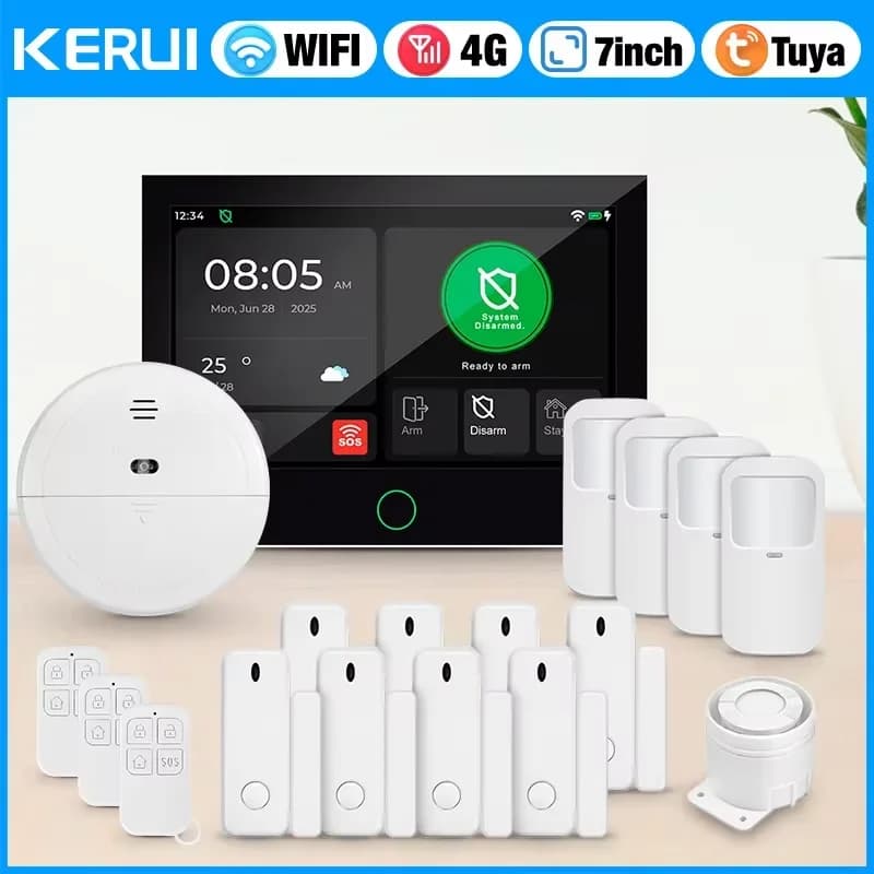 KERUI 7 pollici IPS Grande Touch Screen Pannello di Allarme Domestico 4G LTE GSM WiFi Sistema di Allarme Senza Fili di Sicurezza Antifurto Tuya Smart Alexa