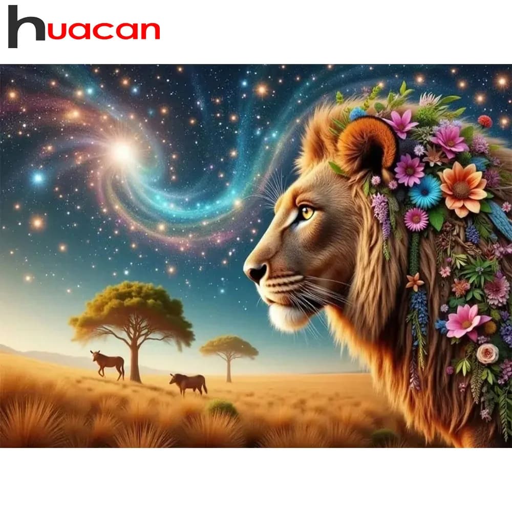 Huacan 5D pittura diamante fai da te leone fiore diamante mosaico animale nuova collezione 2025 dipinti decorativi