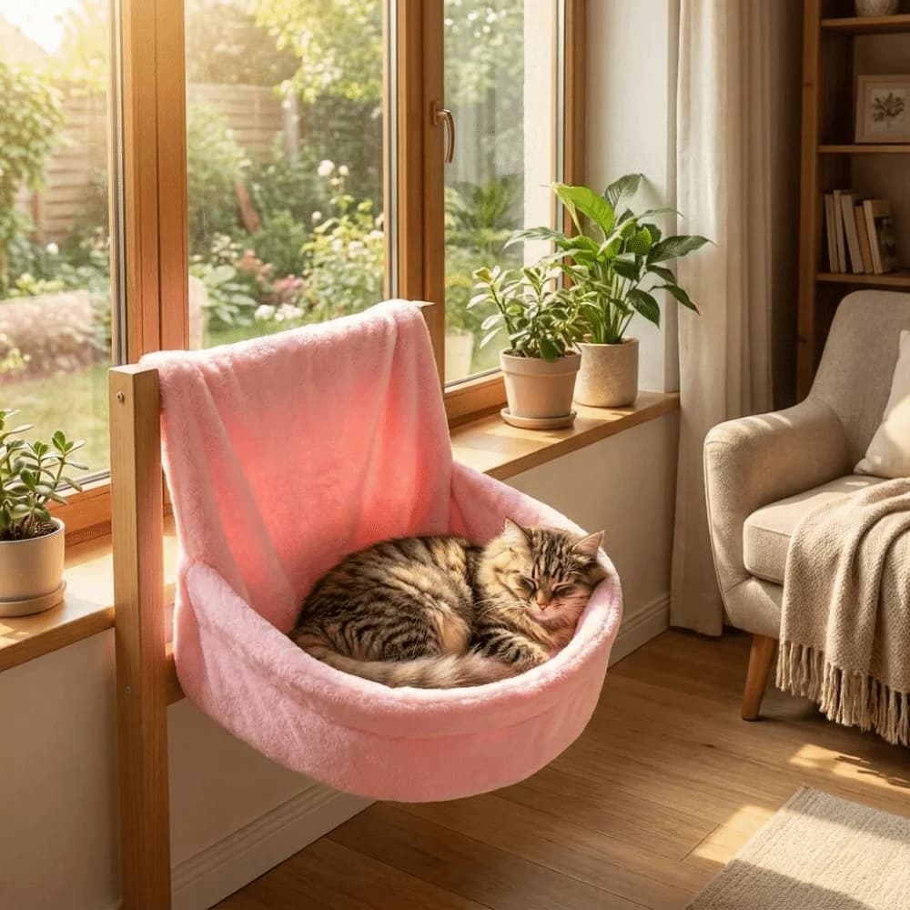 Cozy Warm Plush Hanging Cat Bed Semicircle Iron Frame Plush Sleeping Nest Soft Cat Sleeping Bag Balcony Railing