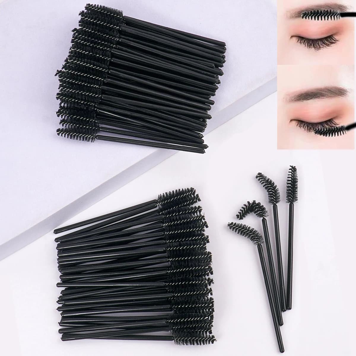 50 disposable eyelash brushes, mascara applicators, eyelash brushes, eyelash extension spools, eyebrow spools and umbrella