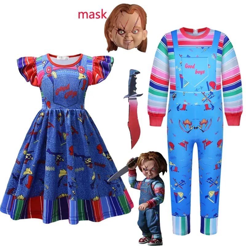2025 Nuovo Halloween 2024Halloween Ragazzi Costume Bambini Fantasma Bambola Incubo Abbigliamento Chucky Costume Cosplay Horror Sala giochi per bambini