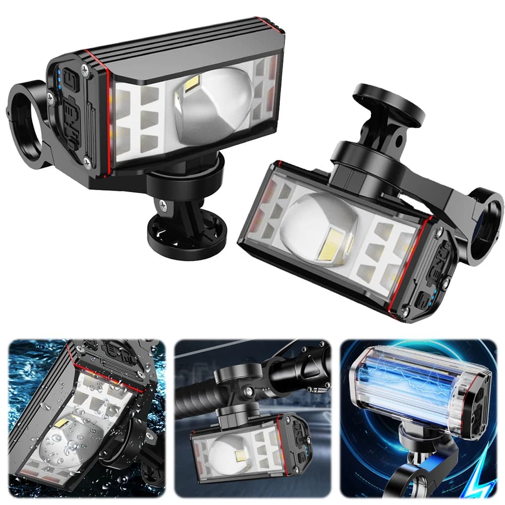 LED Bicycle Front Light Rechargeable Bike Handlebar Flashlight via USB Waterproof MTB Mountain Bike Lamp for Night Driving