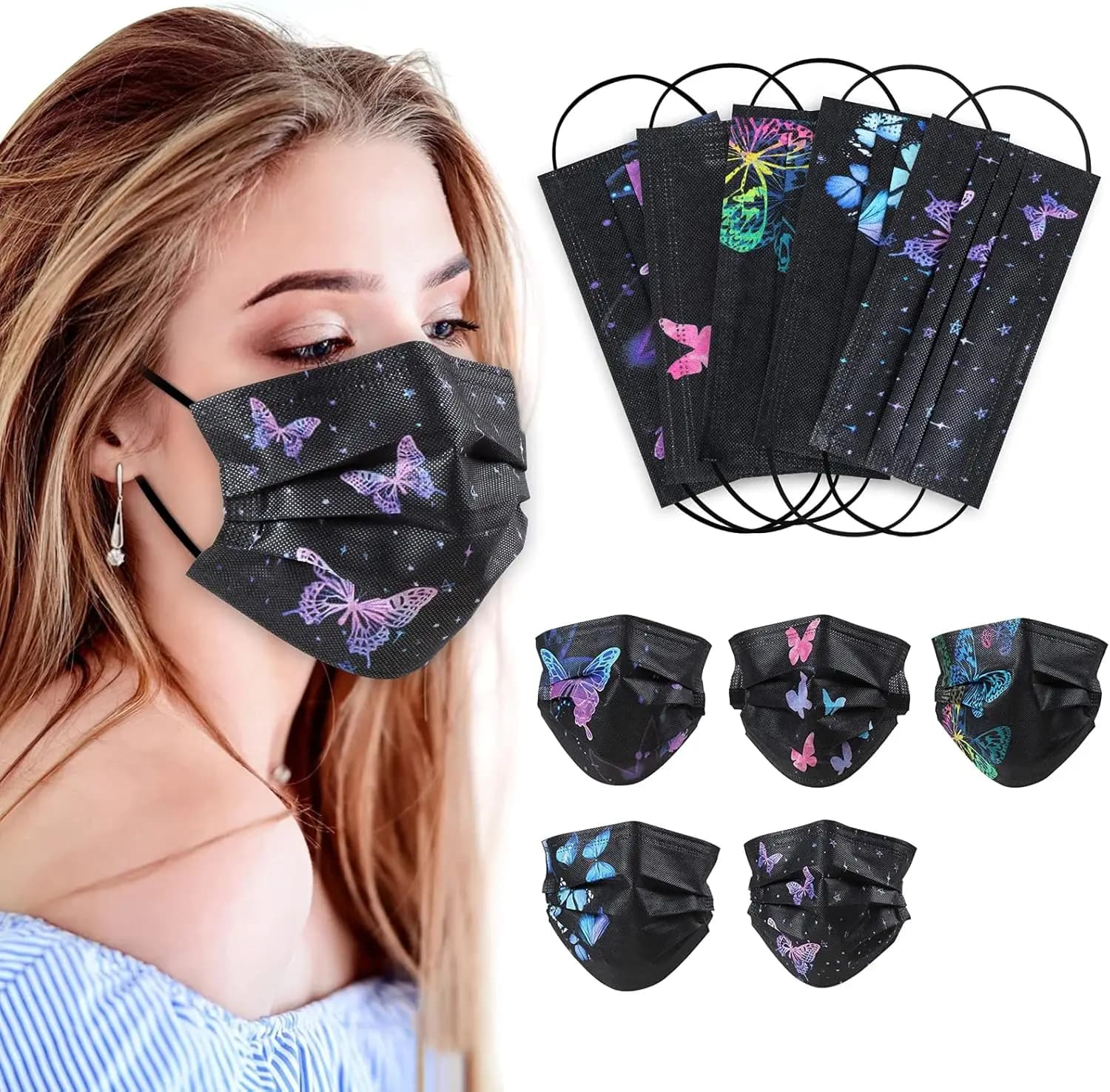 Confezione da 100 Mascherine Monouso, Maschera di Sicurezza Traspirante a 3 Strati per Adulti, Colori Assortiti