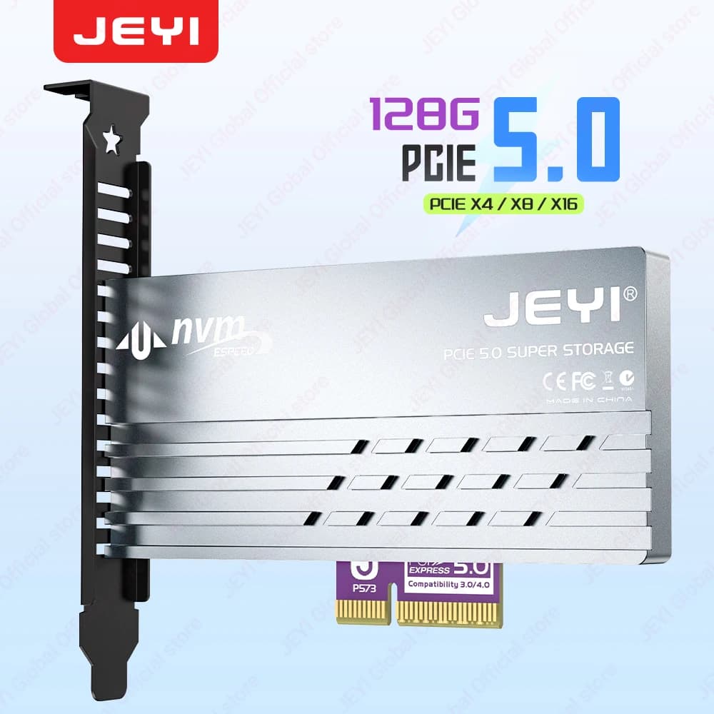 Scheda adattatore JEYI PCIe da 5.0 a M.2 NVMe, coverter SSD PCIE X4/X8/X16 a M2 con dissipatore di calore in alluminio per SSD Gen5 128 Gbps PCIe 5.0