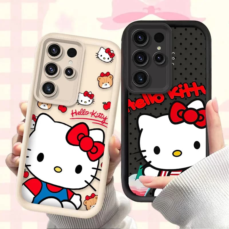 Silicone Case Sanrio Hello Kitty for Samsung Galaxy S24 S25 S23 Ultra S22 S21 Plus FE A36 A56 A26 A06 A15 A35 A55 5G