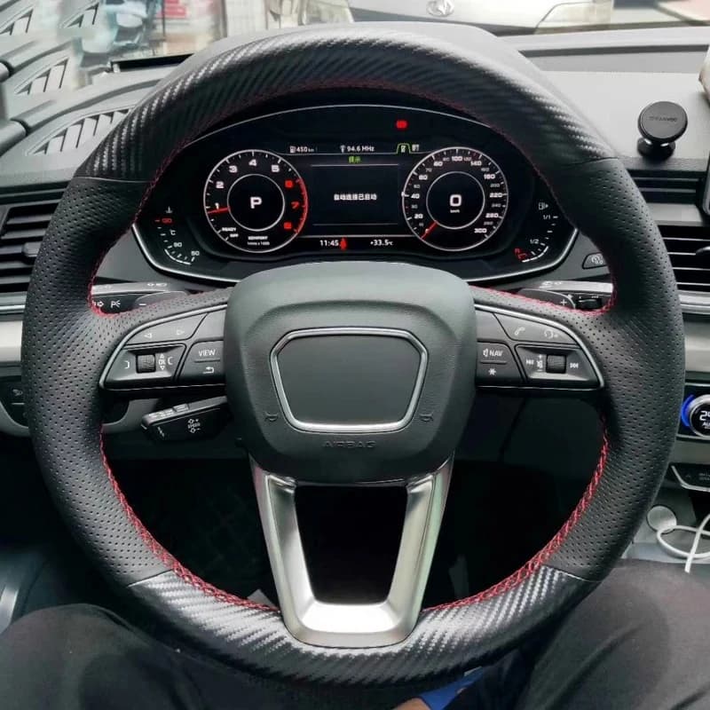 For Audi A4 Allroad 2017-2018 / Q3 2019 / Q5 2018-2019 genuine black leather car cover with carbon fiber hand point