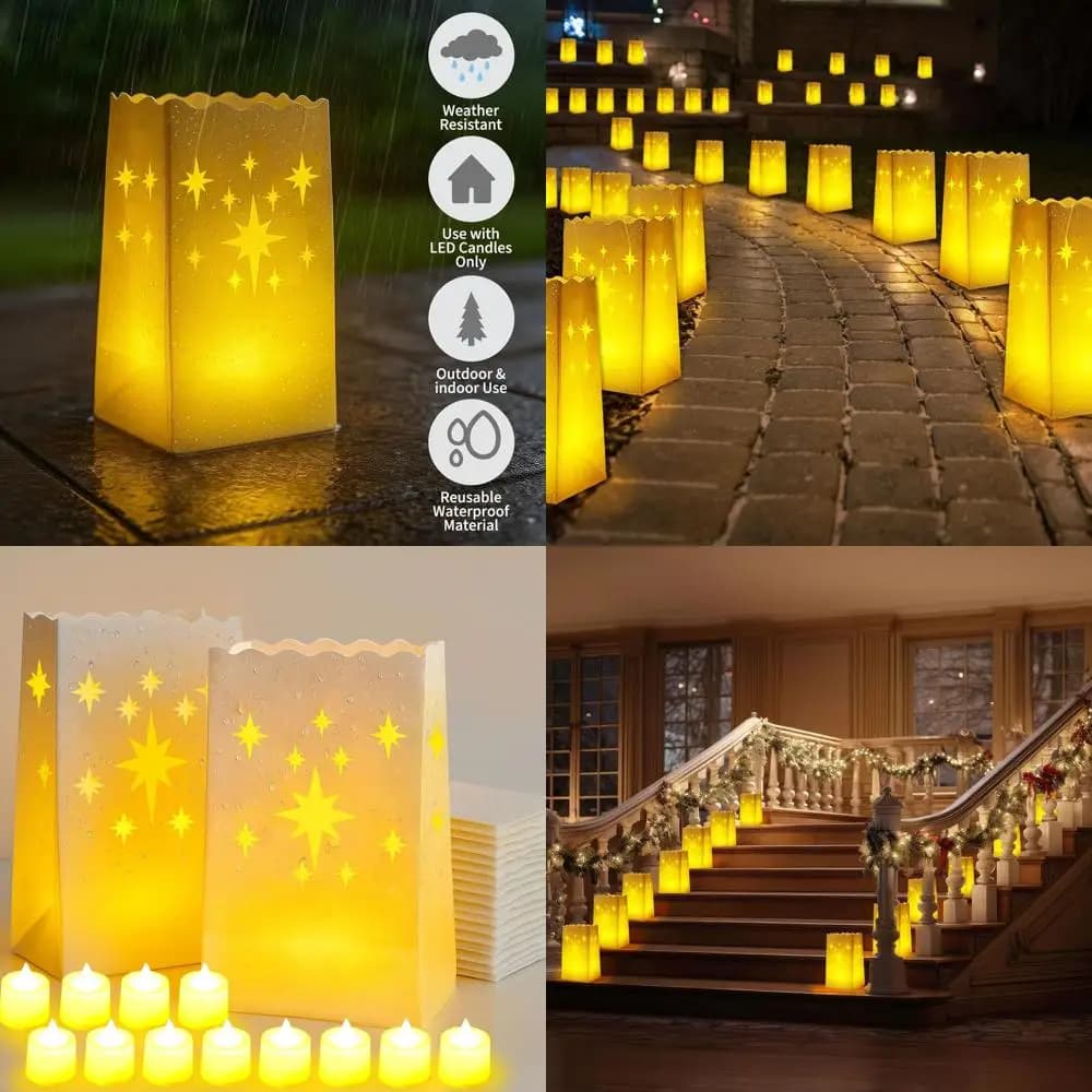 Pack of 100 reusable white light bags with LED candles for outdoor decorations, Christmas, weddings and parties