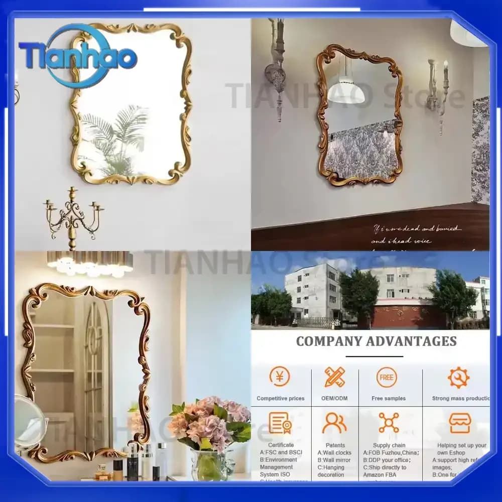 European Bathroom Vanity Mirror 60x90cm Wall Hanging Makeup Mirror for Bathroom Porch Fireplace Decorative Use