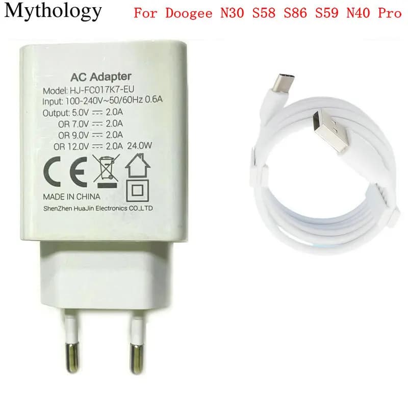 Adattatore di alimentazione per Doogee N30 S58 S86 S59 N40 Pro Cavo USB tipo C12V2A 24W Ricarica rapida Accessori per caricabatterie rapido