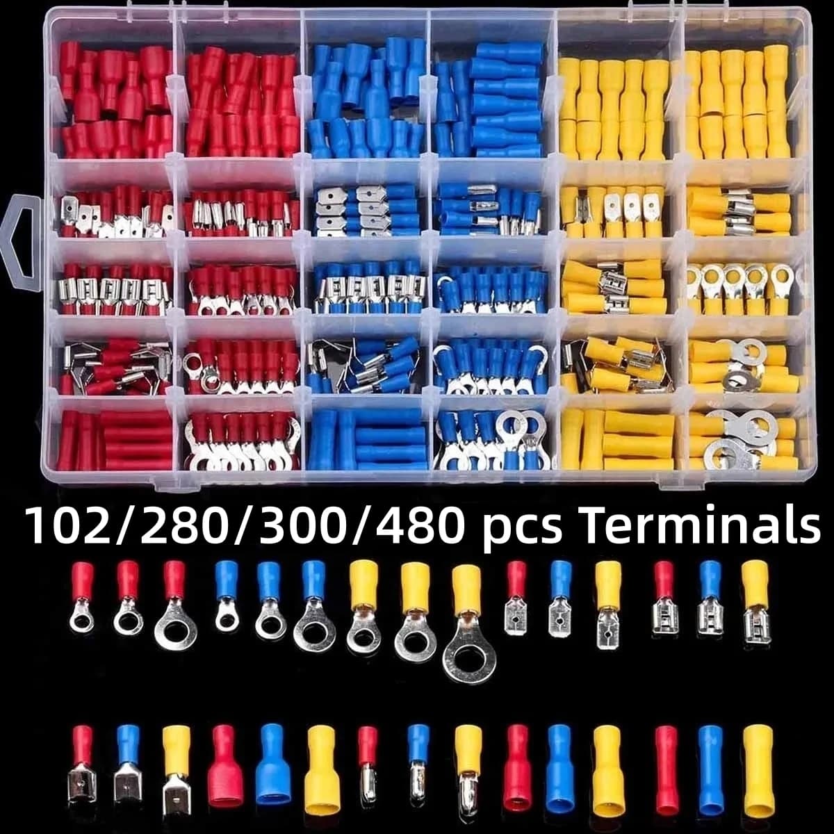 102/280/300/480PCS Cable Connector Kit Male Insulated Terminals Female Terminals to cold crimping Terminals to assorted crimping swords