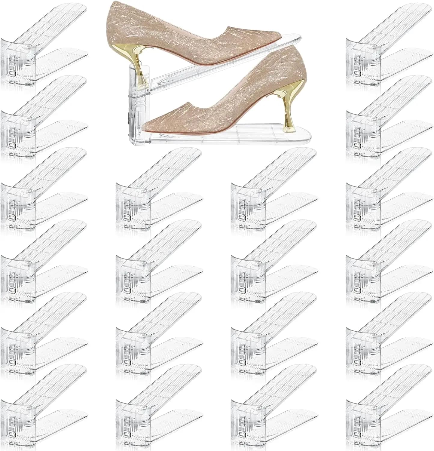 Organizzatore per Scarpe Trasparente, Confezione da 20, Espositore Impilabile per Tacchi Alti e Sneakers, Soluzione Salvaspazio per Armadio