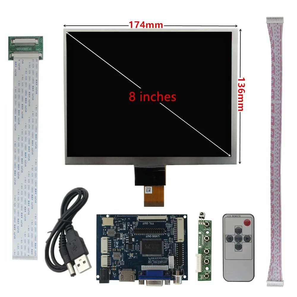 8 inches IPS 1024*768 Monitor LCD Display Screen Control Card 2AV HDMI-Compatible VGA For Raspberry Pi Orange Pi Laptop