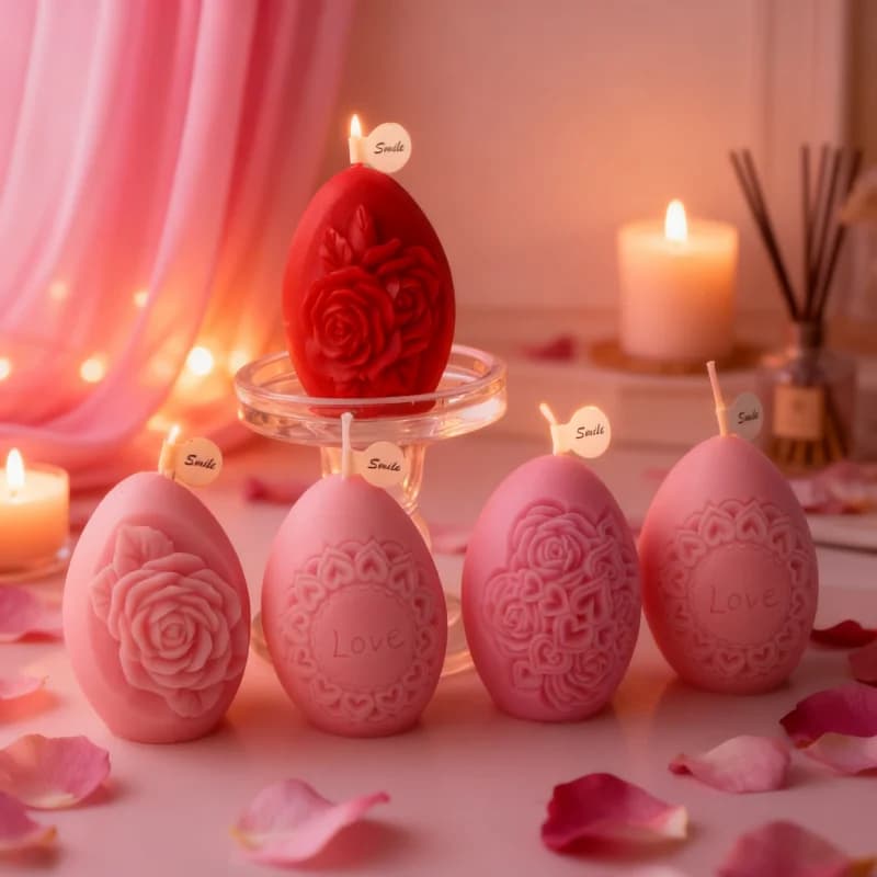 3D Charming Relief Peony Egg Shaped Candle Mold DIY Embossed Heart Love Letter Aromatherapy Resin Silicone Mold Candle Supplies