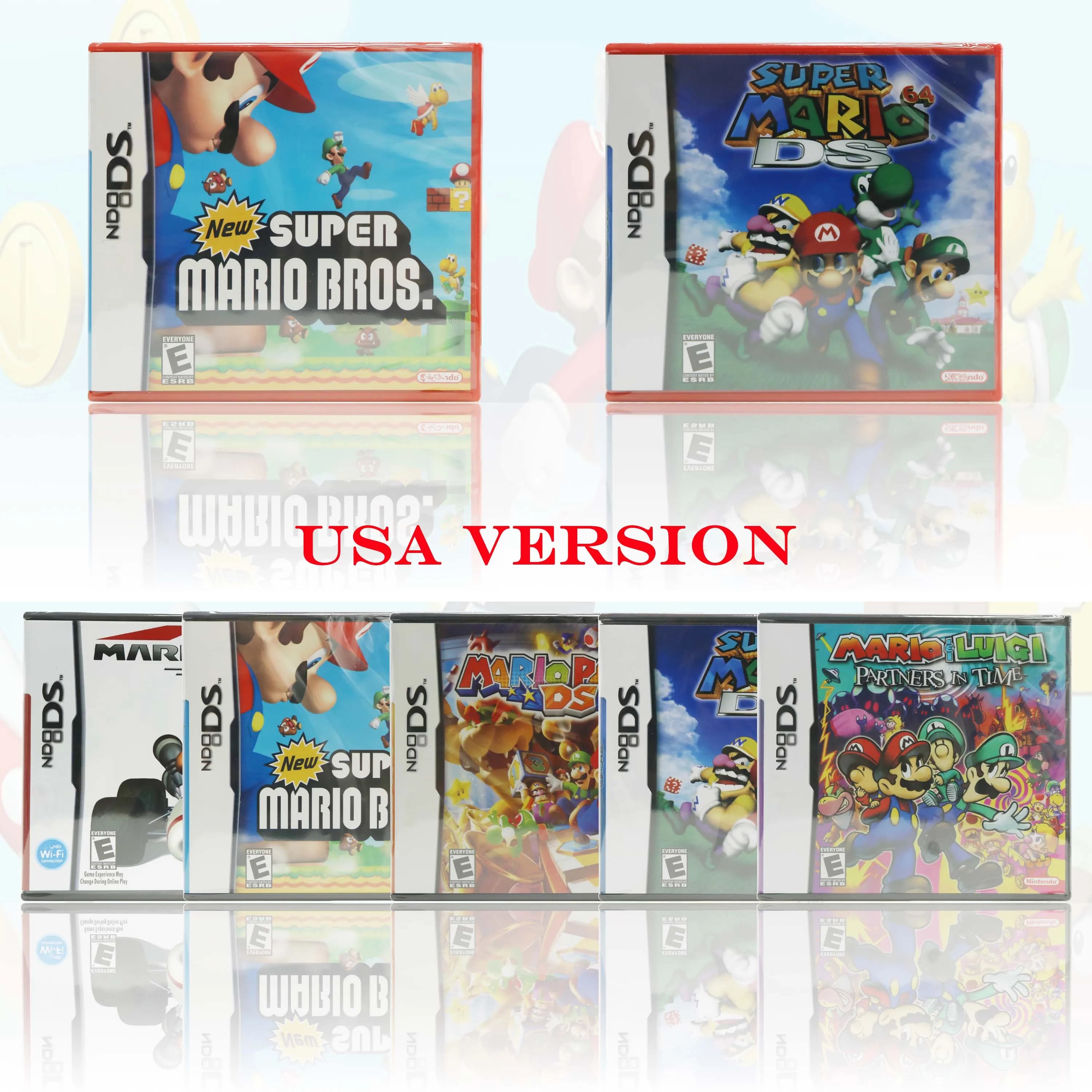 Versione USA Super Mario 64 DS/Mario Bros/Kart/Party/Partners in Time Serie DS Scheda di Gioco con Custodia Nera Sigillata e Manuale