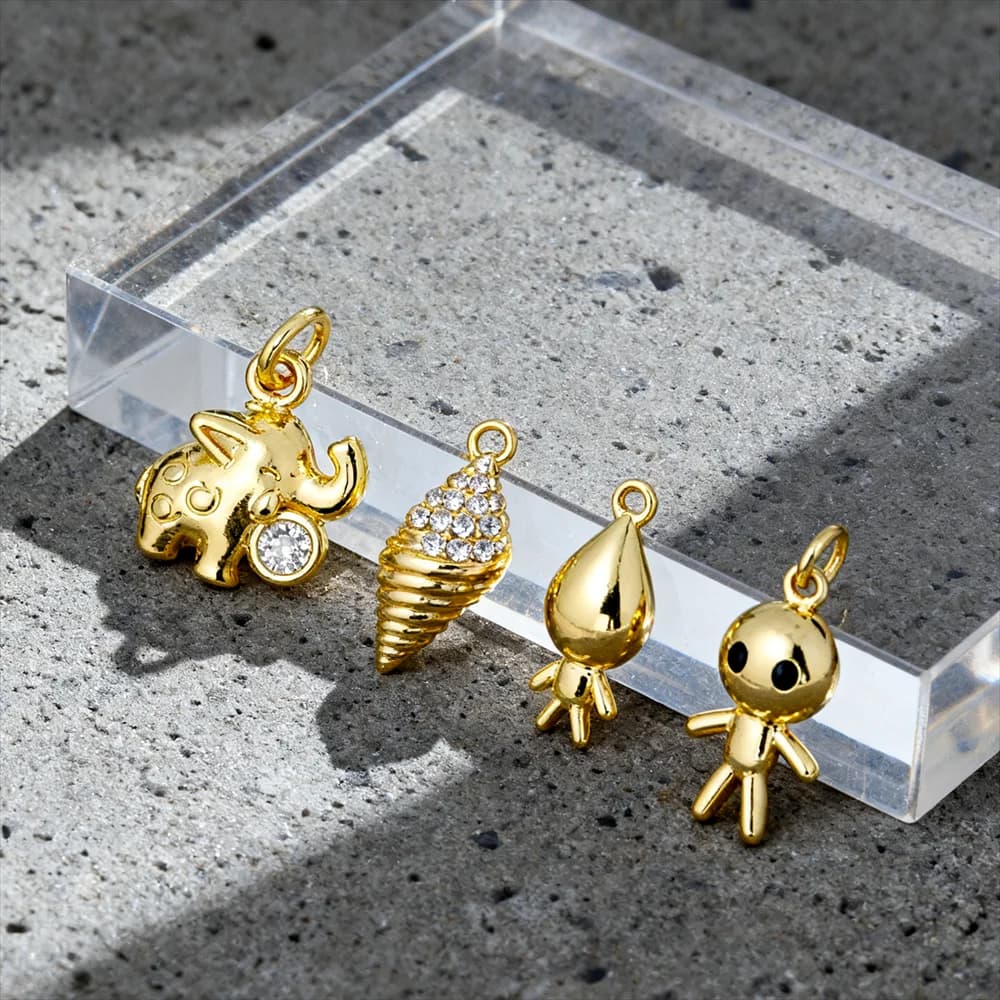 3Pcs Sparkling Pendants Brass Cubic Zirconia Fish Elephant Conch Charms DIY Jewelry for Necklace Bracelet Making for Women Men