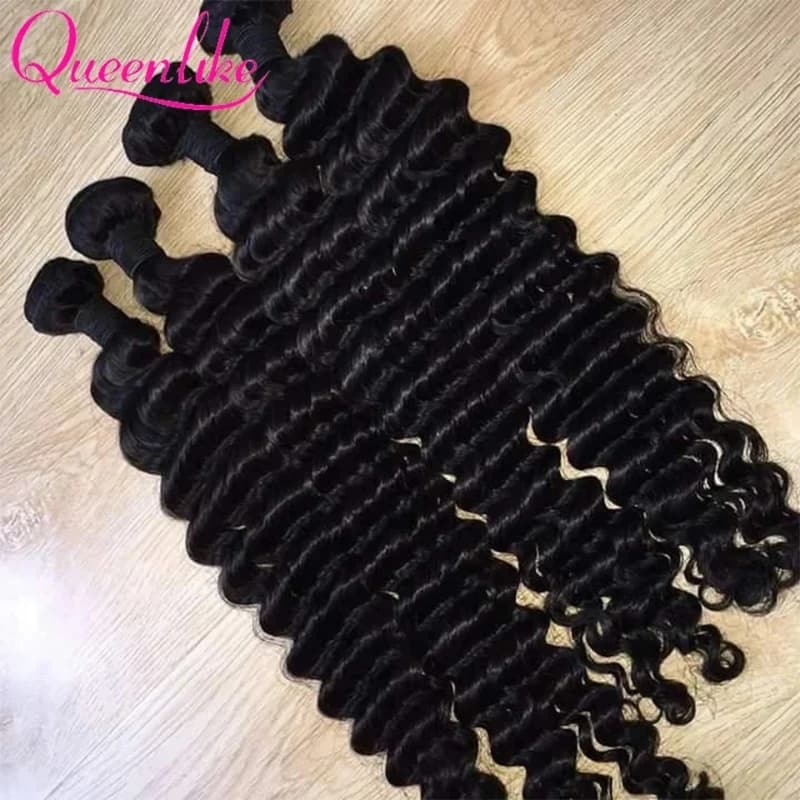 Queenlike Human Hair Band Deep Wave 24 26 28 Inch Deep Curly Hair Band 100% Human Hair for Women Brazilian Raw Hair Extensions