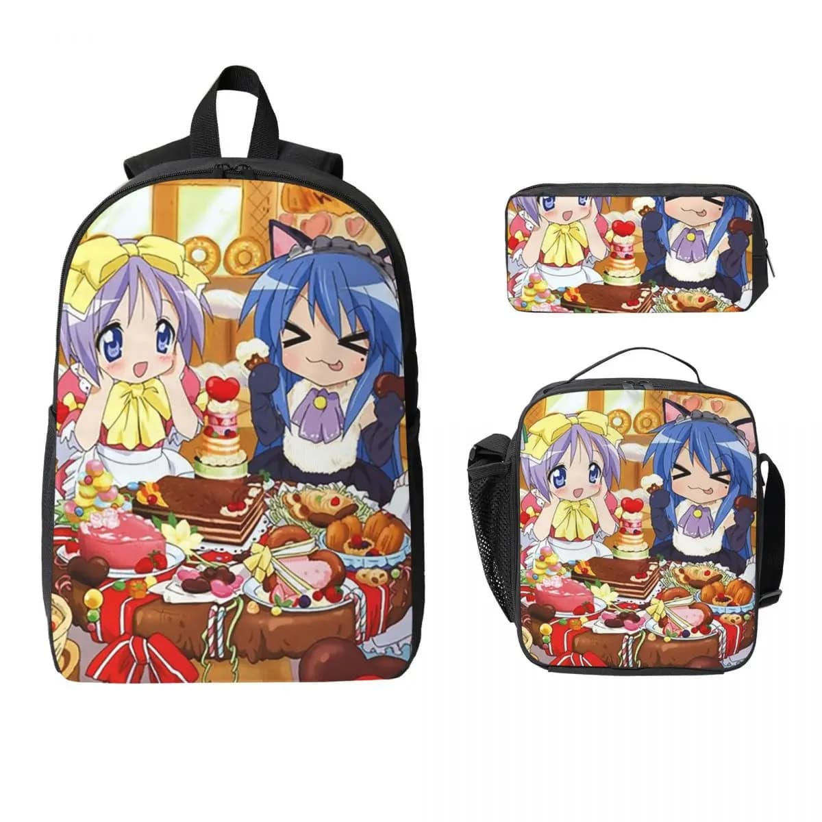Lucky Star Anime Lucky Star Anime Backpack Boy Girl BookBag School Bag Laptop Shoulder Bags 3ps Insulated Lunch Bag Pencil Case