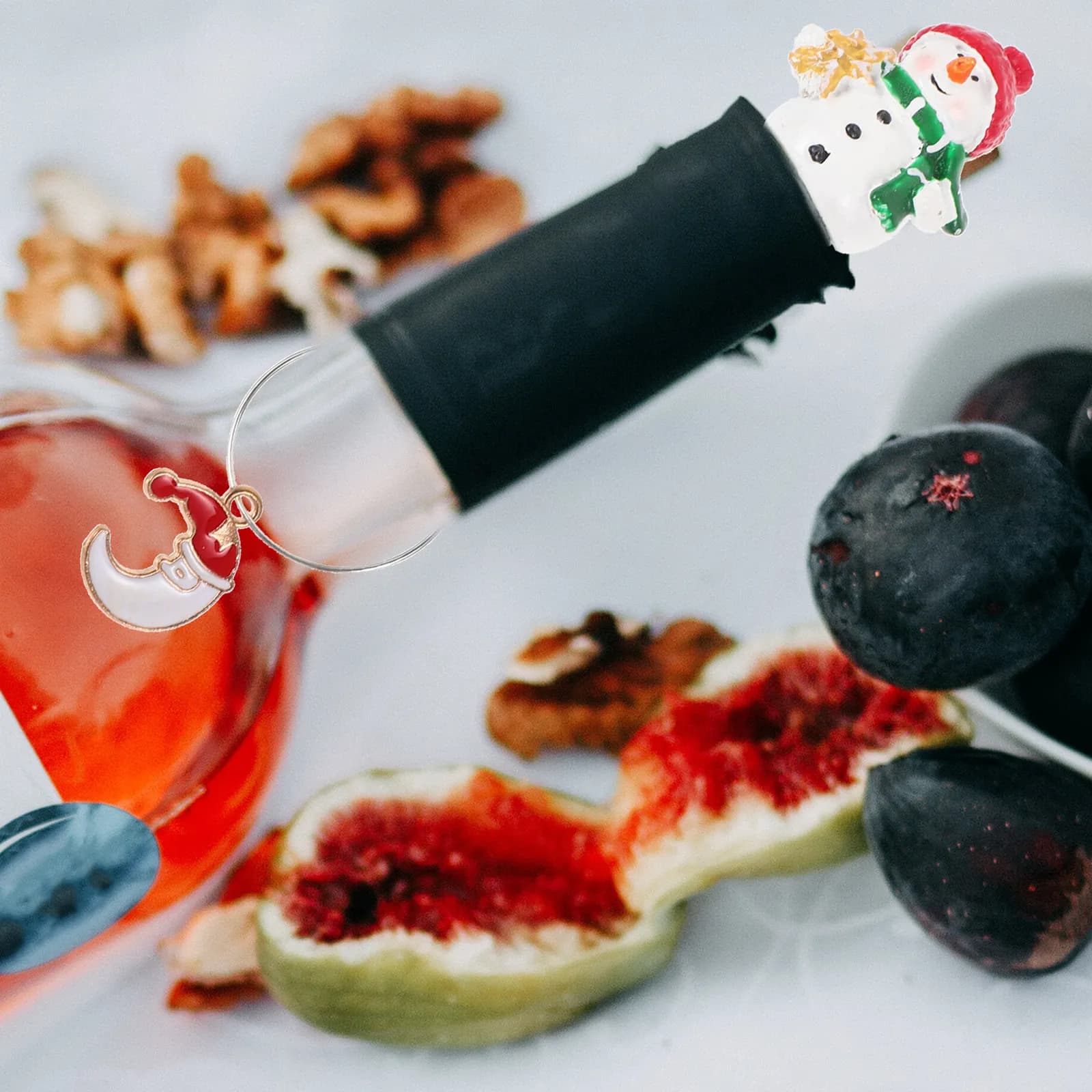 Set di Tappi per Vino a Forma di Pupazzo di Neve in Resina e Metallo, Sigillante per Bottiglie Riutilizzabile, Ermetico e Antigoccia, Decorativo per Feste