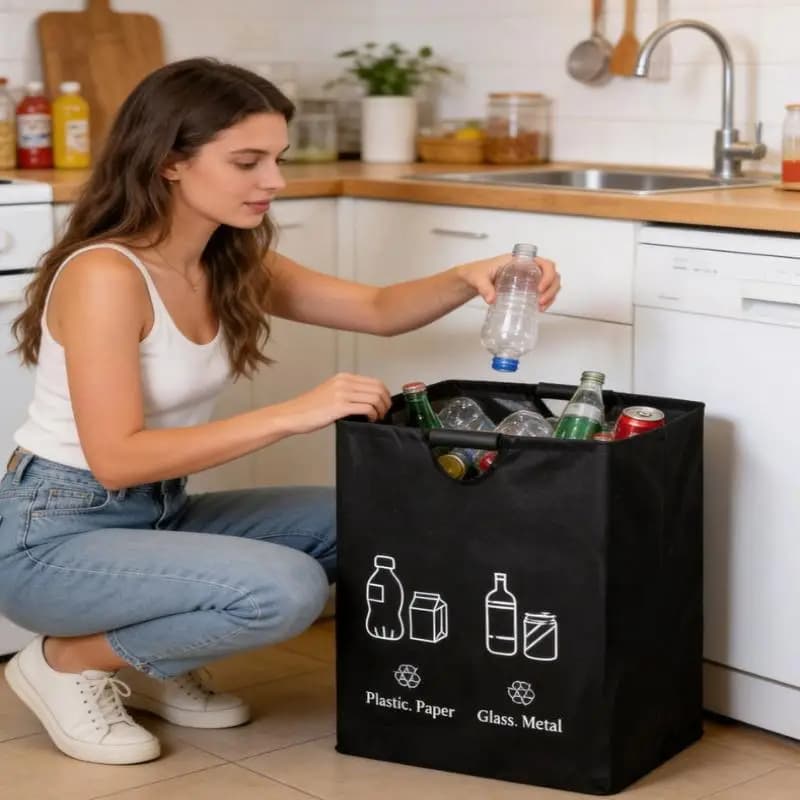 Contenitore per Riciclaggio Bottiglie da 82L, Cestino Pieghevole, Sacco per Bucato, Contenitore per Vestiti Sporchi, Contenitore per Raccolta Bottiglie