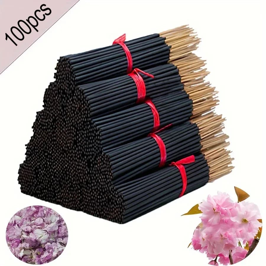 [100 bastoncini di incenso a lunga bruciatura] Bastoncini di incenso giapponese con fiori di ciliegio, estesi fino a 12,7 pollici - 1 confezione da 100 bastoncini - Liscio