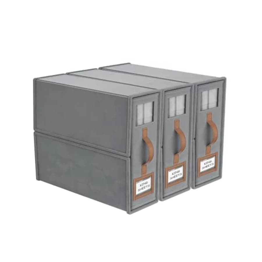Set of 3 Folding Organizers for Bed Sheets, Fabric Wardrobe Containers for King and Queen Size Beds with Foldable Window
