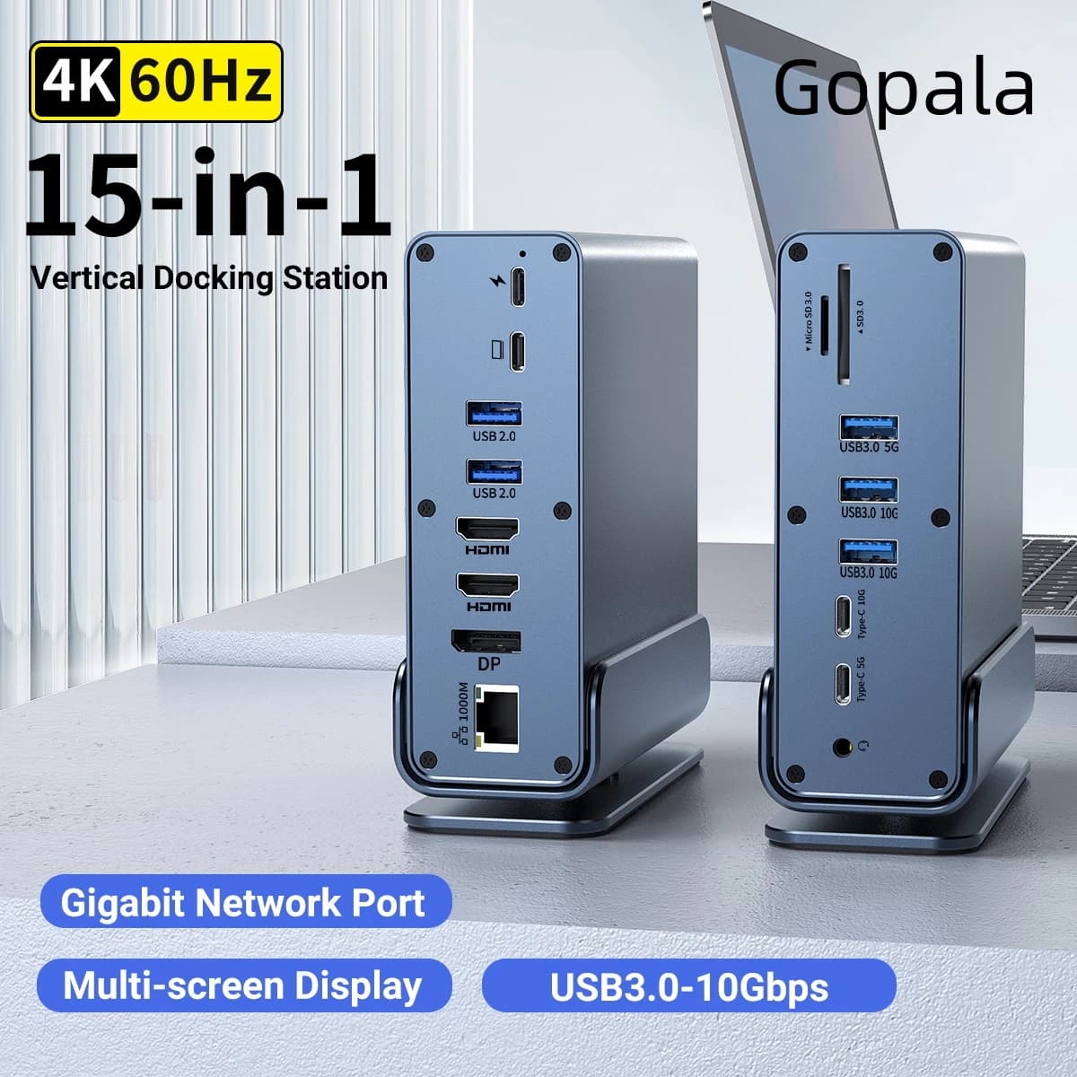 Docking station USB-C 15 in 1 HUB HDTV 4K60Hz con triplo monitor RJ45 1000M, USB 3.0/2.0, PD 3.0, SD/TF, audio 3.5 per laptop Mac